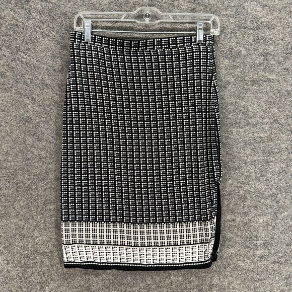 Max Studio Skirt Women XS Black Plaid A-Line Midi Mid Rise Pull On Stretch - Picture 1 of 7